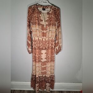 Mossimo Red and Beige Long Sleeved Maxi Dress Medium